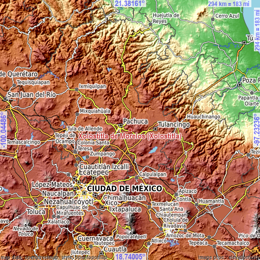 Topographic map of Xolostitla de Morelos (Xolostitla)