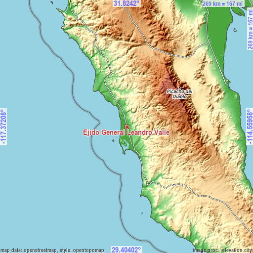 Topographic map of Ejido General Leandro Valle