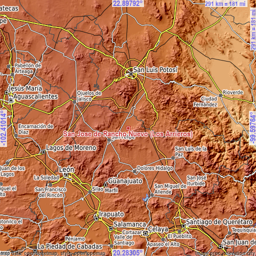 Topographic map of San José de Rancho Nuevo (Los Arrieros)