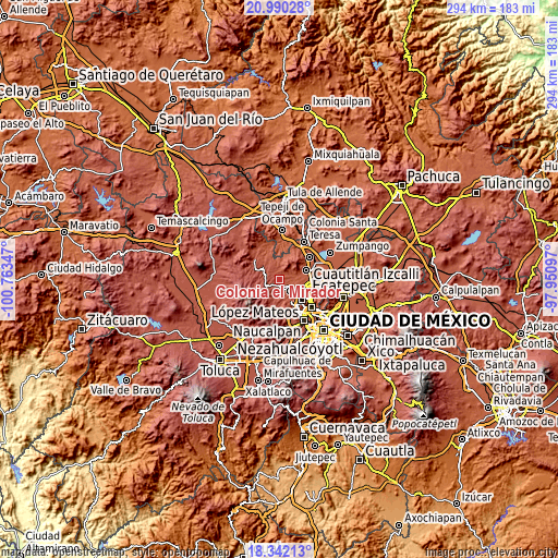 Topographic map of Colonia el Mirador