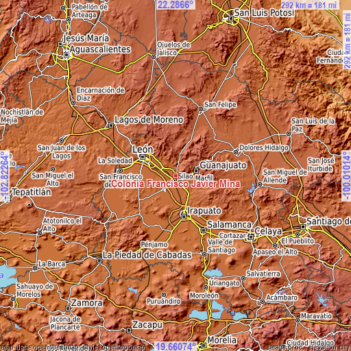 Topographic map of Colonia Francisco Javier Mina