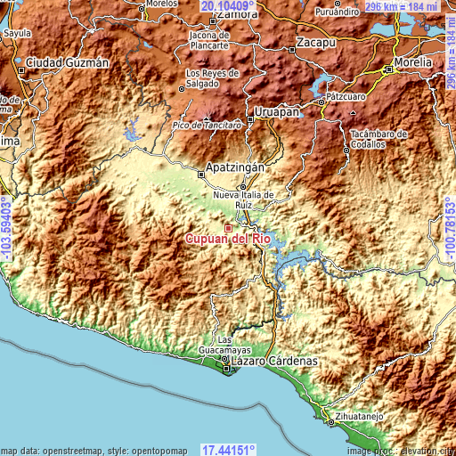 Topographic map of Cupuán del Río