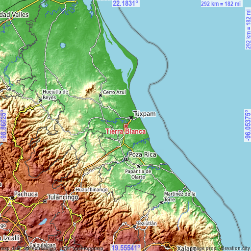 Topographic map of Tierra Blanca