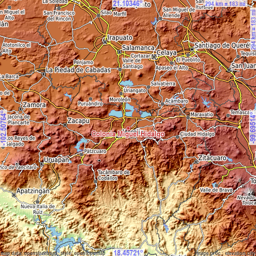 Topographic map of Colonia Miguel Hidalgo