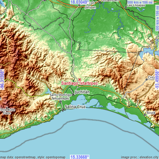 Topographic map of Santiago Ixtaltepec