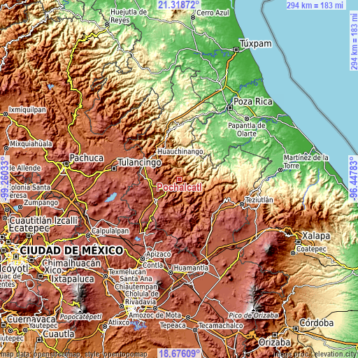 Topographic map of Pochálcatl