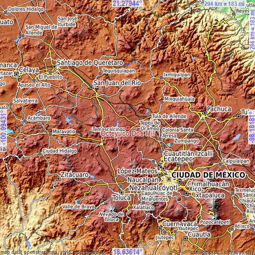 Topographic map of Octeyuco Dos Mil