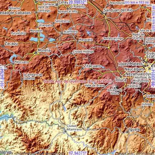 Topographic map of Santa Ana de Guerrero (El Cascabel)