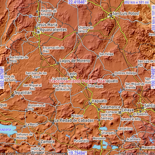 Topographic map of Fraccionamiento Paraíso Real