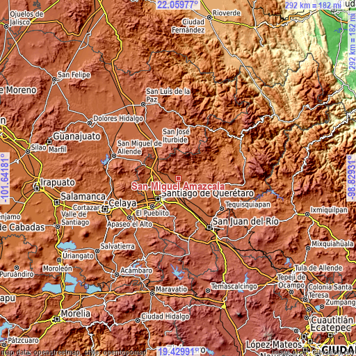 Topographic map of San Miguel Amazcala