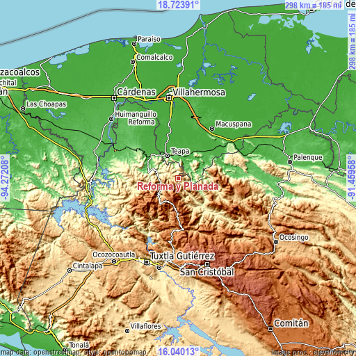 Topographic map of Reforma y Planada