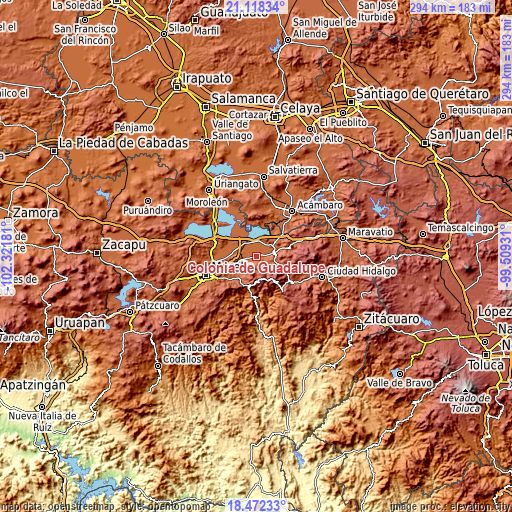 Topographic map of Colonia de Guadalupe