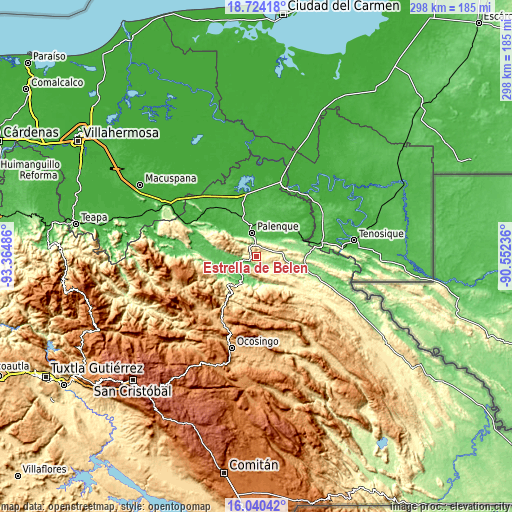 Topographic map of Estrella de Belén