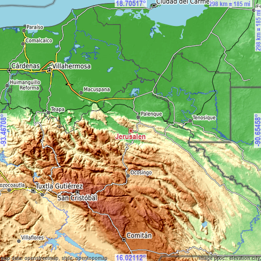 Topographic map of Jerusalén