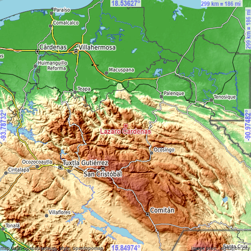 Topographic map of Lázaro Cárdenas