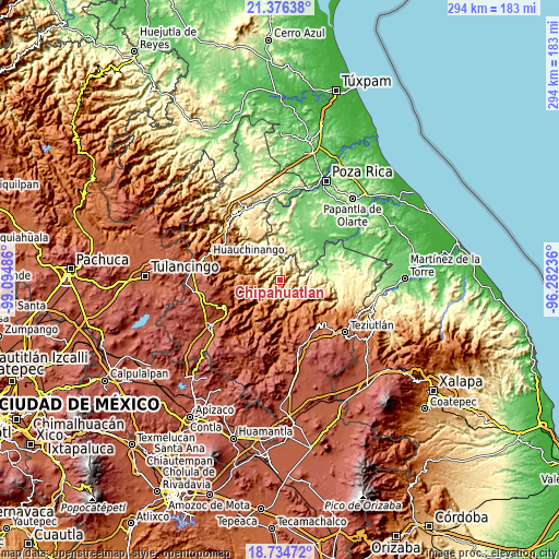 Topographic map of Chipahuatlán