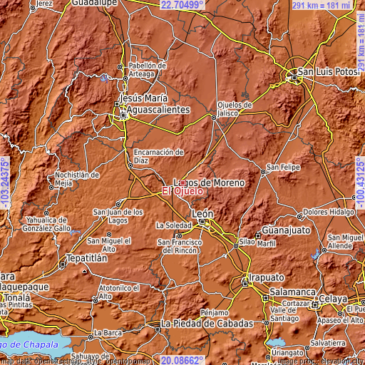 Topographic map of El Ojuelo