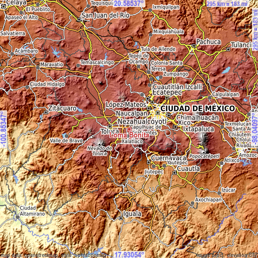 Topographic map of Loma Bonita