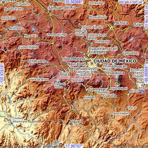 Topographic map of Colonia el Pirame