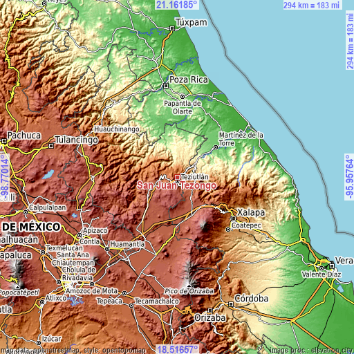 Topographic map of San Juan Tezongo