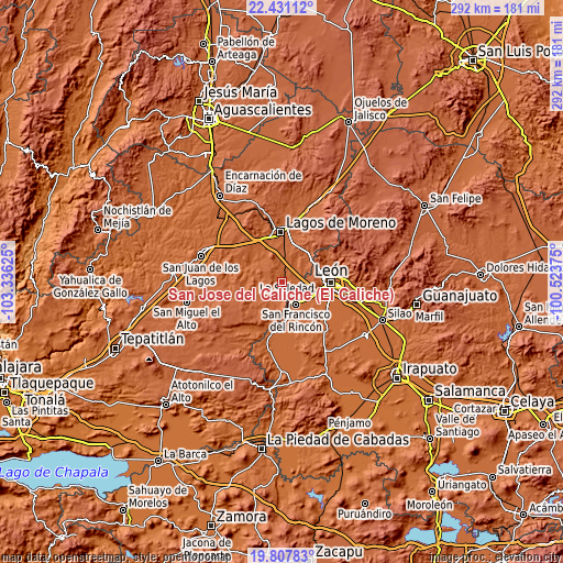 Topographic map of San José del Caliche (El Caliche)