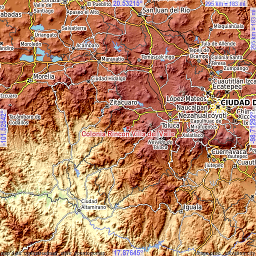 Topographic map of Colonia Rincón Villa del Valle