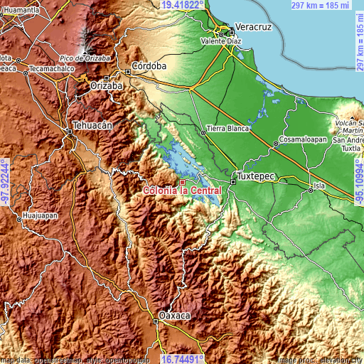 Topographic map of Colonia la Central