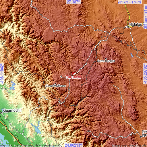 Topographic map of Turuachi