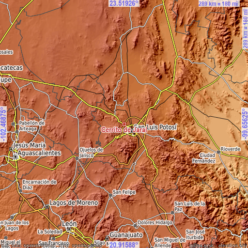 Topographic map of Cerrito de Jaral