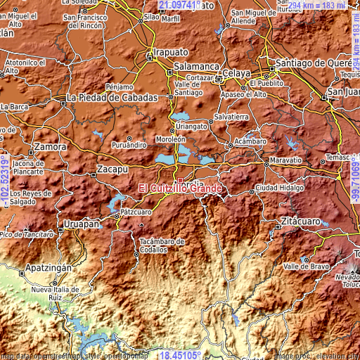 Topographic map of El Cuitzillo Grande