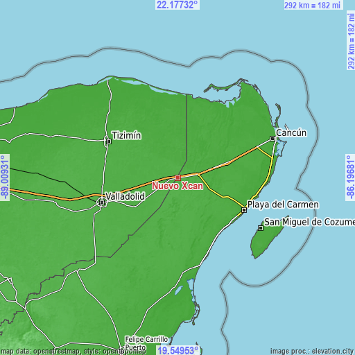 Topographic map of Nuevo Xcán