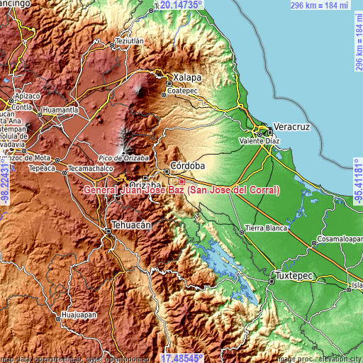 Topographic map of General Juan José Baz (San José del Corral)