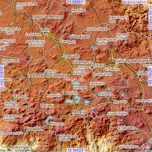 Topographic map of Santa Ana