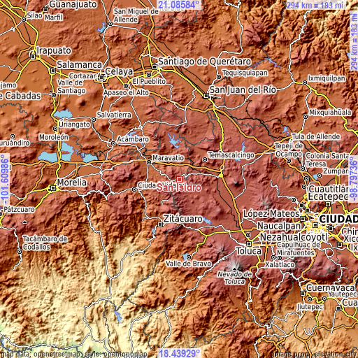 Topographic map of San Isidro