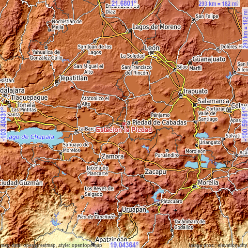 Topographic map of Estación la Piedad