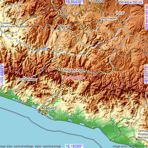Topographic map of Ahuexotitlán