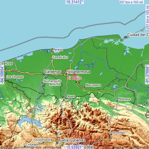 Topographic map of El Bajío