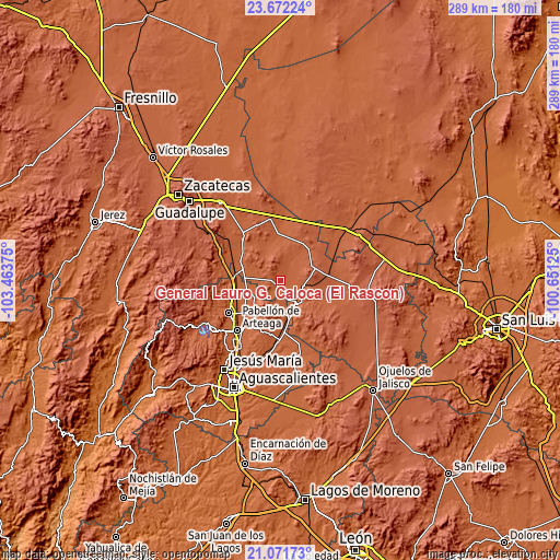 Topographic map of General Lauro G. Caloca (El Rascón)