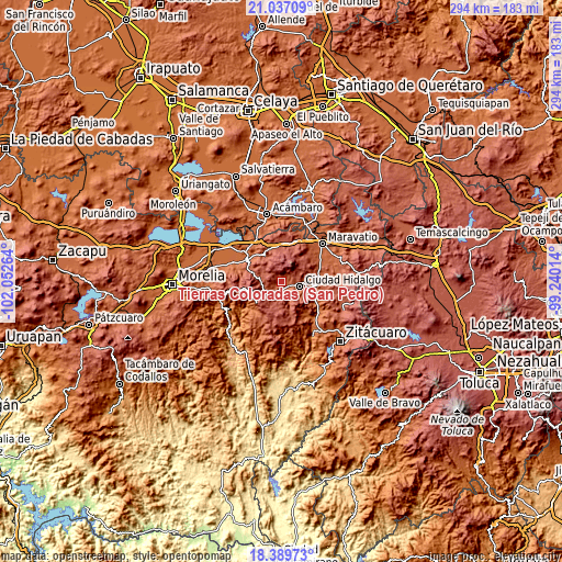 Topographic map of Tierras Coloradas (San Pedro)