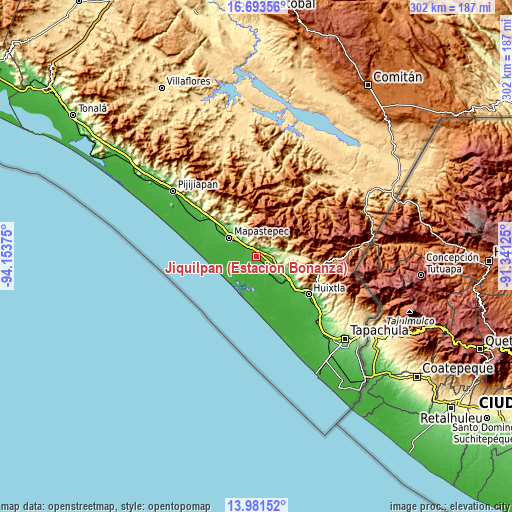 Topographic map of Jiquilpan (Estación Bonanza)