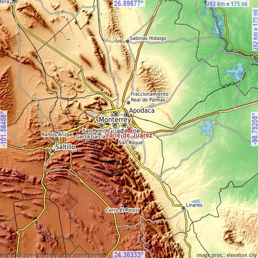 Topographic map of Valle de Juárez