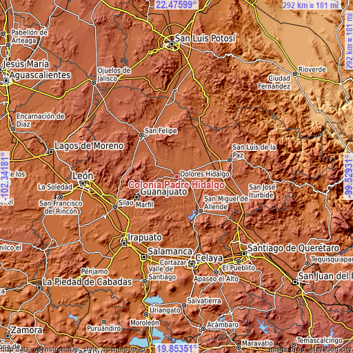 Topographic map of Colonia Padre Hidalgo