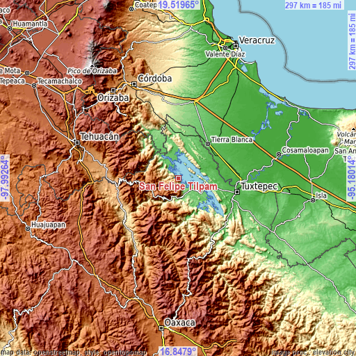 Topographic map of San Felipe Tílpam