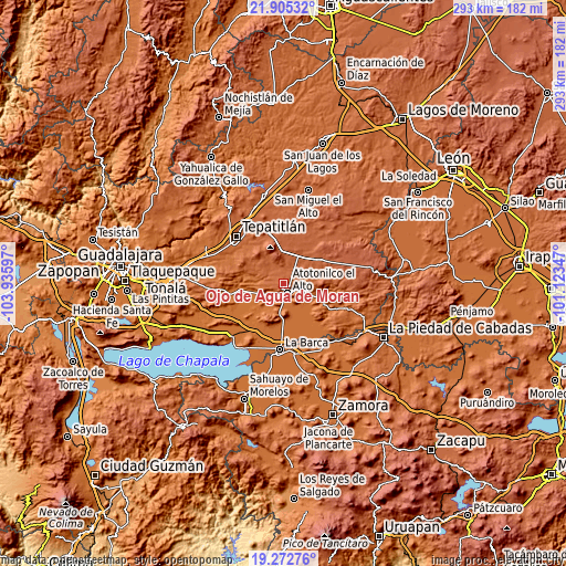 Topographic map of Ojo de Agua de Morán