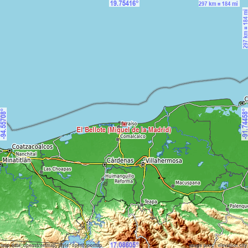 Topographic map of El Bellote (Miguel de la Madrid)