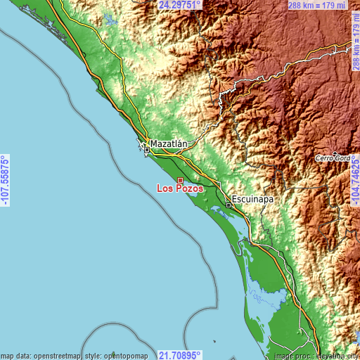 Topographic map of Los Pozos