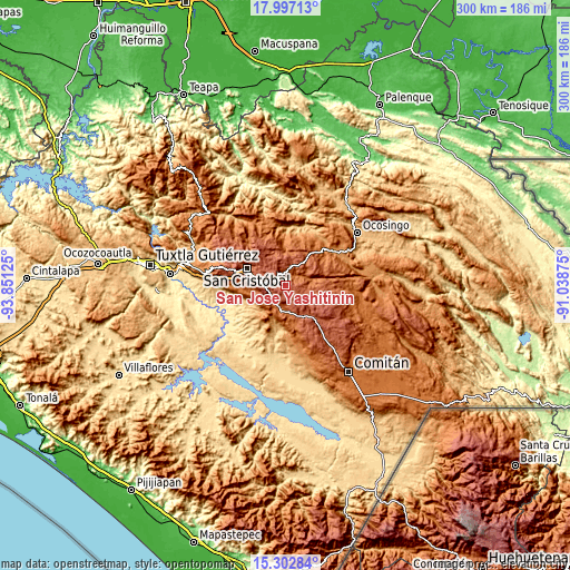 Topographic map of San José Yashitinín