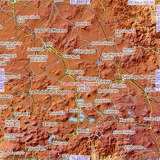 Topographic map of Zapote de Palomas
