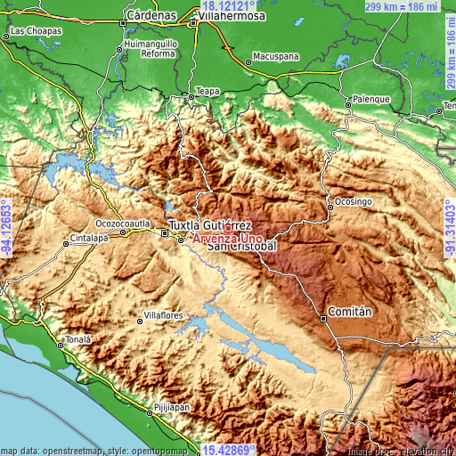 Topographic map of Arvenza Uno