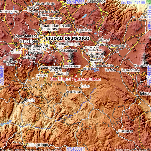 Topographic map of San Miguel Aguacomulican